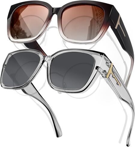 Fit Over Glasses Women Polarized Sunglasses Square Wrap Around Over Glasses UV Protection & 2 Pack in Saudi Arabia