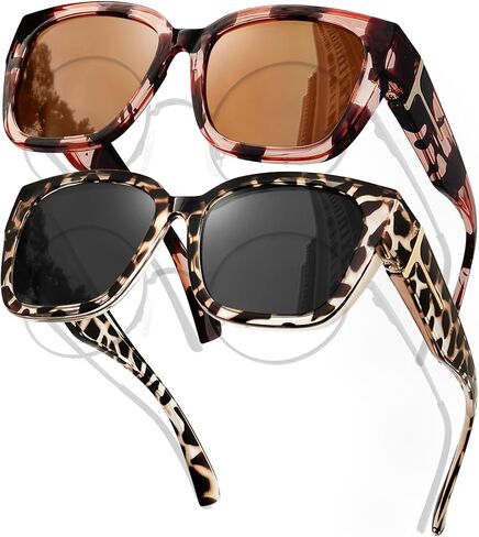 Fit Over Glasses Women Polarized Sunglasses Square Wrap Around Over Glasses UV Protection & 2 Pack in Saudi Arabia