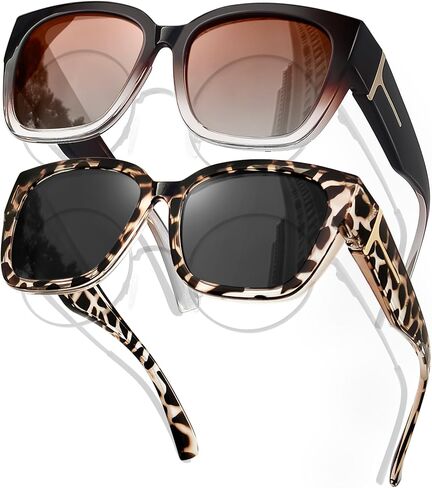 Fit Over Glasses Women Polarized Sunglasses Square Wrap Around Over Glasses UV Protection & 2 Pack in Saudi Arabia