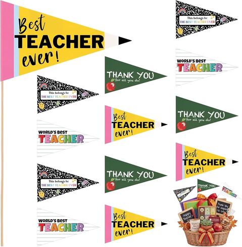 12 Pcs Thank You Teachers Triangle Flag Teacher Appreciation Week Paper Flags Table Centerpieces Sticks Decor for Classroom Table Topper Gift Bags Thank You Decorations(Mixed) in Saudi Arabia
