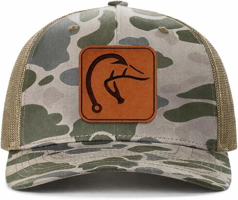 Duck Hook Antler Hunting Hat for Men. Genuine Leather Patch on a Richardson 112 Trucker in Kuwait