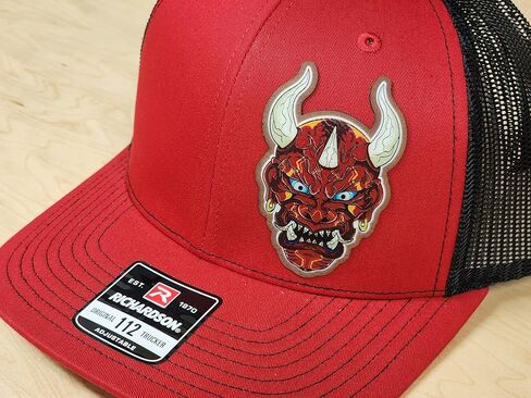 قبعة الشيطان الكرتونية، قبعة سائق الشاحنة ريتشاردسون 112 بتصميم ديفين، قبعة شبكية قابلة للتنفس، رقعة جلدية، إكسسوار متين للارتداء اليومي in Kuwait