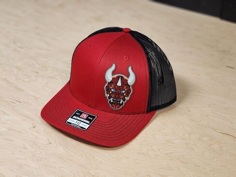 قبعة الشيطان الكرتونية، قبعة سائق الشاحنة ريتشاردسون 112 بتصميم ديفين، قبعة شبكية قابلة للتنفس، رقعة جلدية، إكسسوار متين للارتداء اليومي in Kuwait