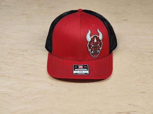 قبعة الشيطان الكرتونية، قبعة سائق الشاحنة ريتشاردسون 112 بتصميم ديفين، قبعة شبكية قابلة للتنفس، رقعة جلدية، إكسسوار متين للارتداء اليومي in Kuwait