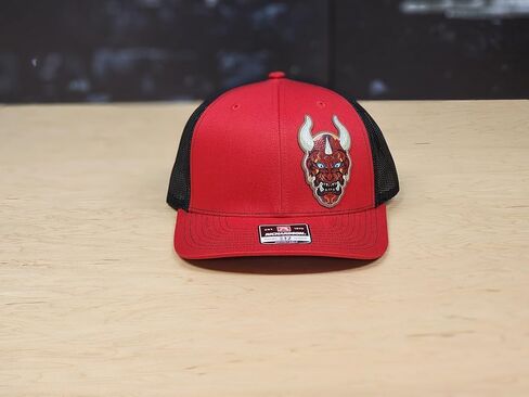 قبعة الشيطان الكرتونية، قبعة سائق الشاحنة ريتشاردسون 112 بتصميم ديفين، قبعة شبكية قابلة للتنفس، رقعة جلدية، إكسسوار متين للارتداء اليومي in Kuwait