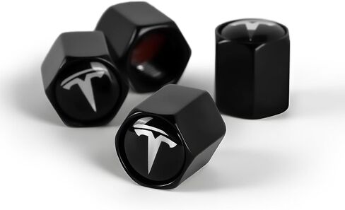 4 Pack Tire Valve Stem Caps Compatible with Tesla Model 3 / Y/S/X, Leak-Proof Tire Valve Caps with Rubber O-Ring, Aluminum Alloy Tire Valve Stem Covers (Black & Red) in Saudi Arabia