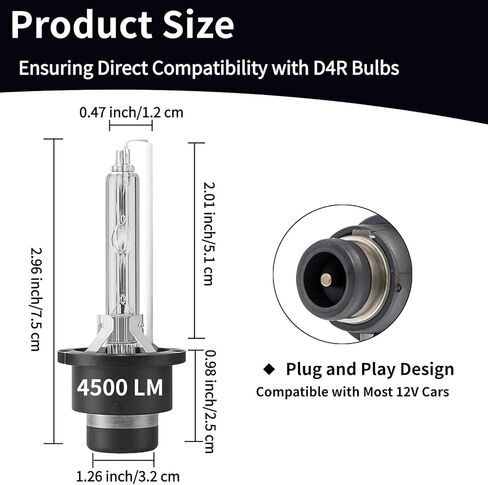 2 Pcs 6000K White D4R HID Headlight Bulbs Replacement for Toyota Prius Avalon 2006 2007 2008 2009 Xenon Headlight Kit Bulbs High Low Beam Up to 350% Brightness Hid Bulbs 12V 35W Plug and Play in Kuwait