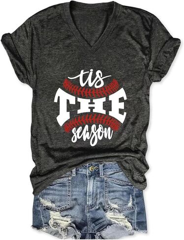 Baseball Mom Shirts Women Tis The Season Graphic Short Sleeve T-Shirt Summer Sports Mama V Neck Tees Game Day Tshirt in Kuwait