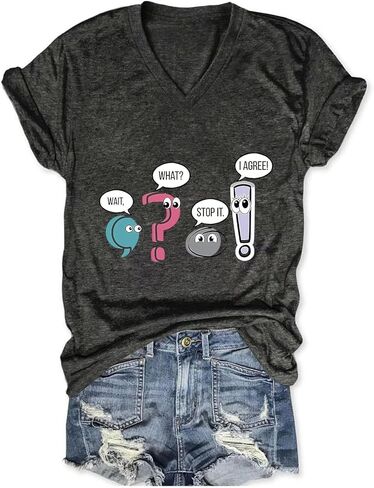 Funny Grammar Teacher Shirts Women Wait What Stop It I Agree Print Graphic T-Shirt Teach Life Summer Short Sleeve Tee in Kuwait