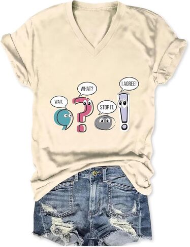 Funny Grammar Teacher Shirts Women Wait What Stop It I Agree Print Graphic T-Shirt Teach Life Summer Short Sleeve Tee in Saudi Arabia