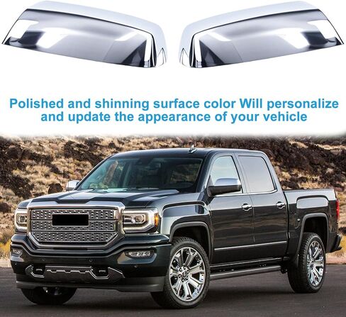 YIXIN 2PCS Chrome Direct Replacement Side Mirror Covers Caps for 2014-2018 Chevy Silverado GMC Sierra 1500 and 2500 HD 3500 HD 2015-2018 Accessories (Chrome) in Saudi Arabia