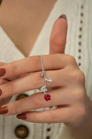 925 Sterling Silver Red Rose Necklace for Women in Saudi Arabia