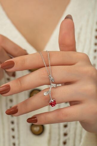 925 Sterling Silver Red Rose Necklace for Women in Saudi Arabia