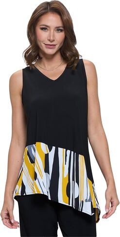 Jostar Women's Sleeveless Tank Top - Color Block V-Neck Asymmetrical Hem Casual Soft T Shirts Blouse in Saudi Arabia