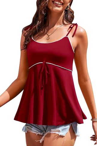 TAIPOVE Pima Cotton Camisole Tops for Women Spaghetti Strap Babydoll Tank Peplum Sleeveless Summer Bow Tie Strappy Cami in Saudi Arabia