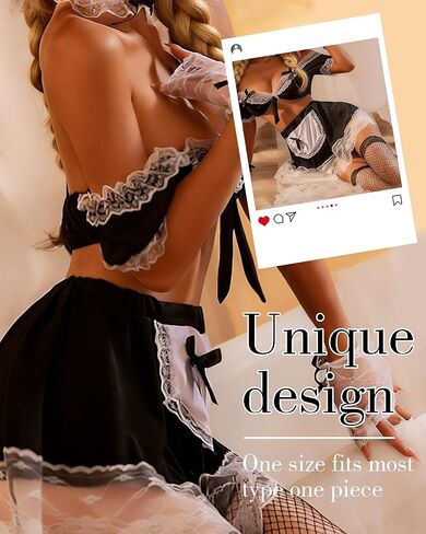 Maid Costume for Women - 7 Pcs Maid Outfit White Lace Cuffs Headband Choker Black Fishnet Stockings Halloween Anime Cosplay Theme Party Outfit in Saudi Arabia