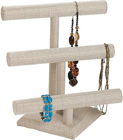 SSWBasics 3-Tier Linen Jewelry Display - RTA- Linen 3-Tier Bracelet Holder - Multi-Purpose Bracelet Holder Display Stand for Jewelry - Elegant Bracelet Display for Retail and Home Use in Saudi Arabia