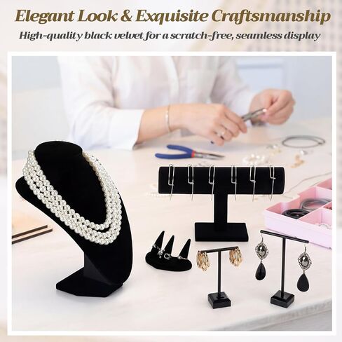 Novabright 5 Pcs Velvet Jewelry Display Set Necklace Bust Holder T Bar Bracelet Earring Holder Ring Finger Jewelry Display Stand in Kuwait