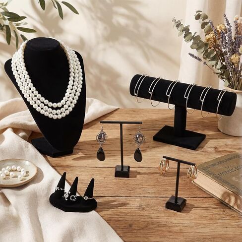 Novabright 5 Pcs Velvet Jewelry Display Set Necklace Bust Holder T Bar Bracelet Earring Holder Ring Finger Jewelry Display Stand in Kuwait
