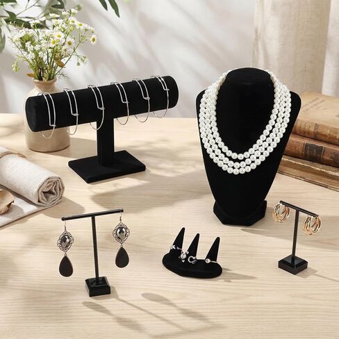 Novabright 5 Pcs Velvet Jewelry Display Set Necklace Bust Holder T Bar Bracelet Earring Holder Ring Finger Jewelry Display Stand in Kuwait