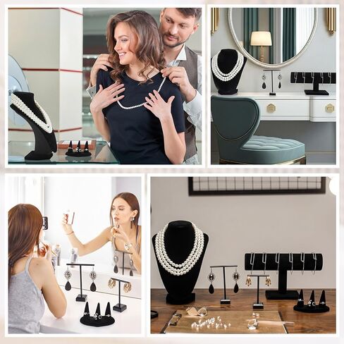 Novabright 5 Pcs Velvet Jewelry Display Set Necklace Bust Holder T Bar Bracelet Earring Holder Ring Finger Jewelry Display Stand in Kuwait