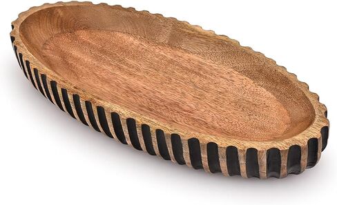 وعاء كيمونا للديكور قطعة مركزية خشبية لتزيين الطاولة وعاء خشبي طويل للقطعة المركزية للطاولة (14 بوصة × 6 بوصة × 2.3 بوصة) in Kuwait