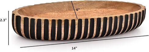 وعاء كيمونا للديكور قطعة مركزية خشبية لتزيين الطاولة وعاء خشبي طويل للقطعة المركزية للطاولة (14 بوصة × 6 بوصة × 2.3 بوصة) in Kuwait