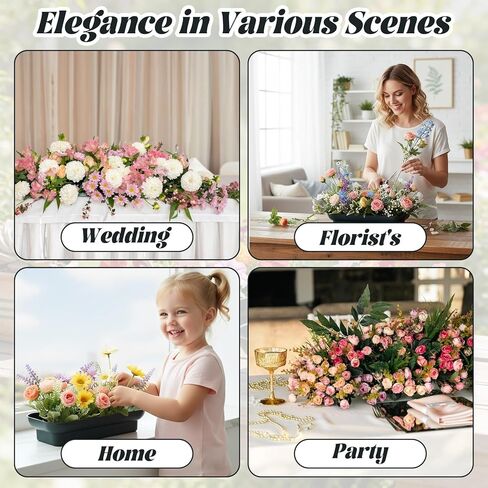 12 PCS Floral Arrangement Bowls, Square Floral Bowls, Fresh Artificial Flower Arrangement Base, Plastic Flower Centerpiece Container DIY Supplies for Wedding Party (10.5 x 4.5 Inch) in Saudi Arabia