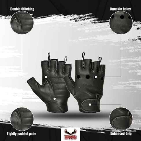 Hugger Women's Water Resistance Leather Unlined Fingerless Motorcycle Gloves in Saudi Arabia