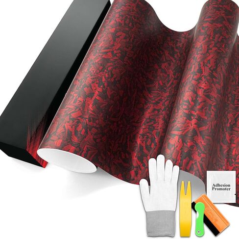 PET Marble Forged Carbon Fiber Textured Matte Red Vinyl Wrap Auto Car Sticker Decal Film Sheet Bubble Free Air Release Technology with Tool Set 1FTx5FT in Saudi Arabia