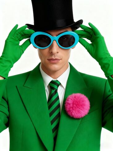 Halloween Green Costume Accessories Set with Blue Sunglasses, Long Gloves, Striped Tie, Pink Pom Pom, Party Dress Up Kit (4Pcs) in Saudi Arabia