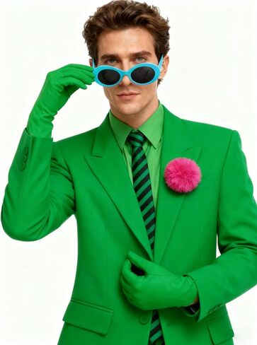 Halloween Green Costume Accessories Set with Blue Sunglasses, Long Gloves, Striped Tie, Pink Pom Pom, Party Dress Up Kit (4Pcs) in Saudi Arabia