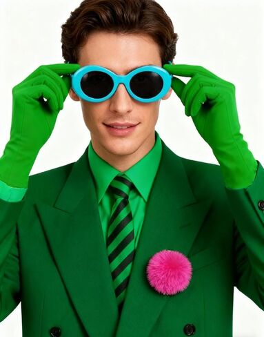 Halloween Green Costume Accessories Set with Blue Sunglasses, Long Gloves, Striped Tie, Pink Pom Pom, Party Dress Up Kit (4Pcs) in Saudi Arabia
