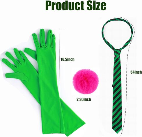 Halloween Green Costume Accessories Set with Blue Sunglasses, Long Gloves, Striped Tie, Pink Pom Pom, Party Dress Up Kit (4Pcs) in Saudi Arabia
