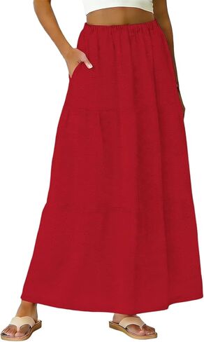 Skirts for Women Trendy Summer Eyelet High Waisted Swing Tiered Long Maxi Skirt Casual Baggy Flowy A Line Dress in Kuwait