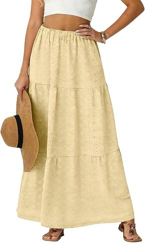 Skirts for Women Trendy Summer Eyelet High Waisted Swing Tiered Long Maxi Skirt Casual Baggy Flowy A Line Dress in Saudi Arabia
