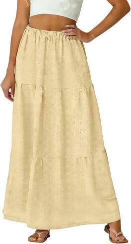 Skirts for Women Trendy Summer Eyelet High Waisted Swing Tiered Long Maxi Skirt Casual Baggy Flowy A Line Dress in Saudi Arabia