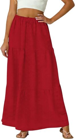 Skirts for Women Trendy Summer Eyelet High Waisted Swing Tiered Long Maxi Skirt Casual Baggy Flowy A Line Dress in Kuwait