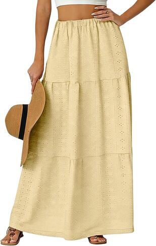 Skirts for Women Trendy Summer Eyelet High Waisted Swing Tiered Long Maxi Skirt Casual Baggy Flowy A Line Dress in Saudi Arabia