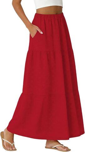 Skirts for Women Trendy Summer Eyelet High Waisted Swing Tiered Long Maxi Skirt Casual Baggy Flowy A Line Dress in Kuwait