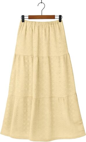 Skirts for Women Trendy Summer Eyelet High Waisted Swing Tiered Long Maxi Skirt Casual Baggy Flowy A Line Dress in Saudi Arabia