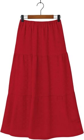 Skirts for Women Trendy Summer Eyelet High Waisted Swing Tiered Long Maxi Skirt Casual Baggy Flowy A Line Dress in Kuwait