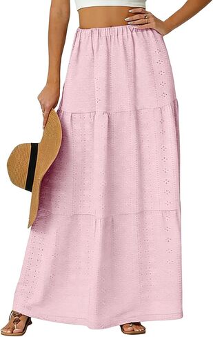 Skirts for Women Trendy Summer Eyelet High Waisted Swing Tiered Long Maxi Skirt Casual Baggy Flowy A Line Dress in Saudi Arabia