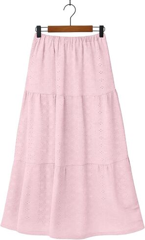 Skirts for Women Trendy Summer Eyelet High Waisted Swing Tiered Long Maxi Skirt Casual Baggy Flowy A Line Dress in Saudi Arabia