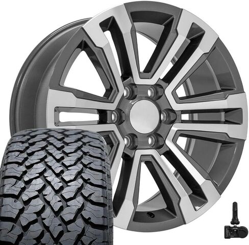 OE Wheels CV44 20 Inch Rims and Tires Fit Yukon Denali Style 6x139.7 20x9 Gloss Gunmetal Machined - Hollander 5822 - TS-37 AT 275/55-20 (Set of 4) in Saudi Arabia
