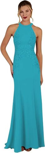 KDTM Satin Lace Mother of The Bride Dresses Long Halter Sleeveless Formal Dresses for Women Wedding Guest in Saudi Arabia