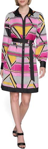 Karl Lagerfeld Women's Collared Silky Crepe Geo Printed Satin Shirt Dress in Saudi Arabia