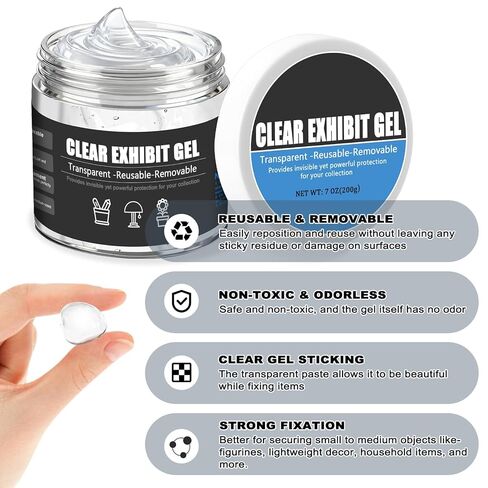 جل شفاف للمتحف، 7.05 أونصة، شمع معجون قابل للإزالة لتأمين الزجاج والكريستال والمزهريات والتماثيل والمقتنيات وديكور المنزل من السقوط بسبب الزلزال والقطط، لسطح أفقي مسطح in Kuwait