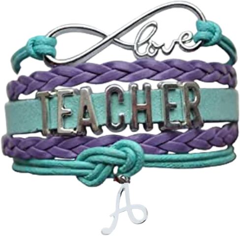 Personalized Teacher Charm Infinity Bracelet with Letter Charm, Teacher Jewelry, Teacher Gift, Show your Teacher Appreciation in Saudi Arabia