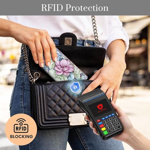 محفظة نسائية ثنائية الطي، محفظة نحيفة لمنع RFID للسيدات، حامل بطاقة ائتمان رفيع مع جيب بسحاب، زهور in Kuwait